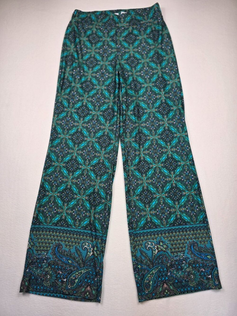 Kim Rogers Womens S Paisley Print Wide Leg Pants Boho Flowy Loose Festival